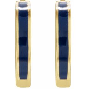 14K Yellow Gold Blue Enamel Hinged 12.1 mm Hoop Earrings