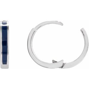 Sterling Silver Blue Enamel Hinged 12.1 mm Hoop Earrings