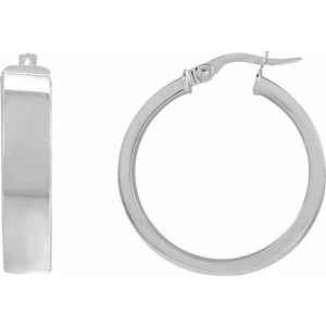 14K White Gold Flat Tube 23 mm Hoop Earrings