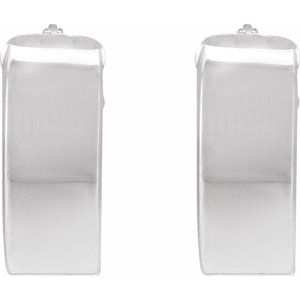 14K White Gold Flat Tube 10 mm Hoop Earrings