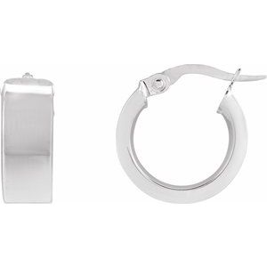 14K White Gold Flat Tube 10 mm Hoop Earrings