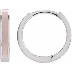 14K White Gold Pink Enamel Hinged 12.1 mm Hoop Earrings