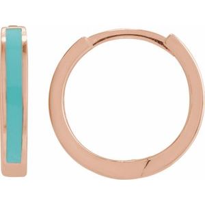 14K Rose Gold Turquoise Enamel Hinged 12.1 mm Hoop Earrings