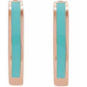 14K Rose Gold Turquoise Enamel Hinged 12.1 mm Hoop Earrings