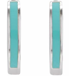 14K White Gold Turquoise Enamel Hinged 12.1 mm Hoop Earrings