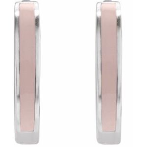 14K White Gold Pink Enamel Hinged 12.1 mm Hoop Earrings