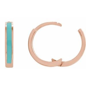 14K Rose Gold Turquoise Enamel Hinged 12.1 mm Hoop Earrings