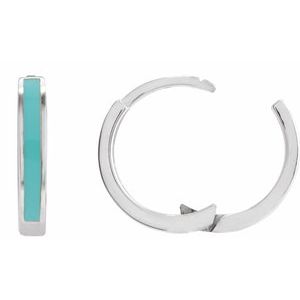Sterling Silver Turquoise Enamel Hinged 12.1 mm Hoop Earrings