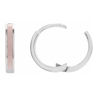 Sterling Silver Pink Enamel Hinged 12.1 mm Hoop Earrings