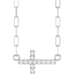 14K White Gold .05 CTW Natural Diamond Sideways Cross 18" Necklace