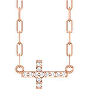 14K Rose Gold .05 CTW Natural Diamond Sideways Cross 18" Necklace