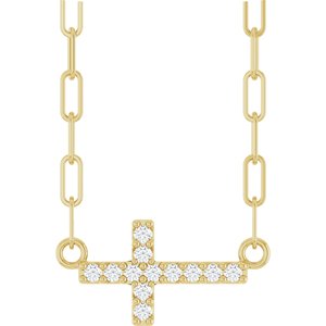 14K Yellow Gold .05 CTW Natural Diamond Sideways Cross 18" Necklace
