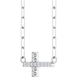 14K White Gold .05 CTW Natural Diamond Sideways Cross 18" Necklace