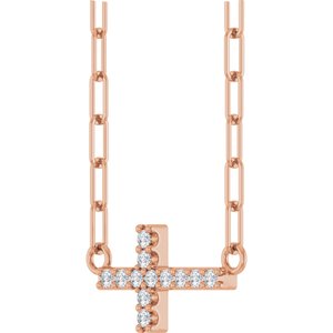 14K Rose Gold .05 CTW Natural Diamond Sideways Cross 18" Necklace