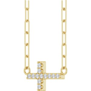 14K Yellow Gold .05 CTW Natural Diamond Sideways Cross 18" Necklace