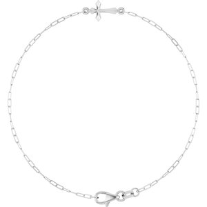 14K White Gold Sideways Cross 7" Bracelet