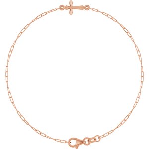 14K Rose Gold Sideways Cross 7" Bracelet