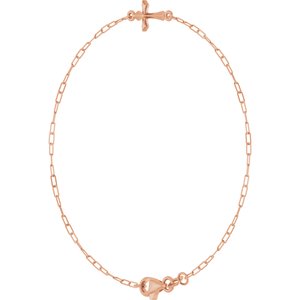14K Rose Gold Sideways Cross 7" Bracelet