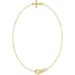 14K Yellow Gold Sideways Cross 7" Bracelet