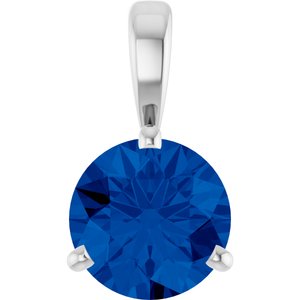 14K White Gold Lab-Grown Blue Sapphire Pendant