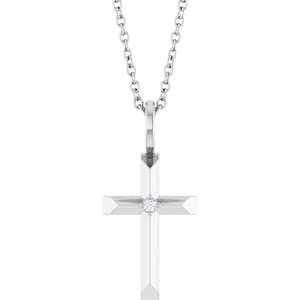 Platinum .0075 CT Natural Diamond Cross 16-18" Necklace