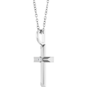 Sterling Silver .0075 CT Natural Diamond Cross 16-18" Necklace