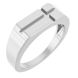 14K White Gold Rectangle Cross Signet Ring