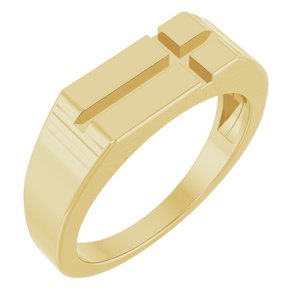 14K Yellow Gold Rectangle Cross Signet Ring