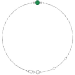 14K White Gold Natural Emerald 6 1/2-7 1/2" Bracelet