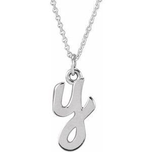 14K White Gold Petite Initial Y 16" Necklace