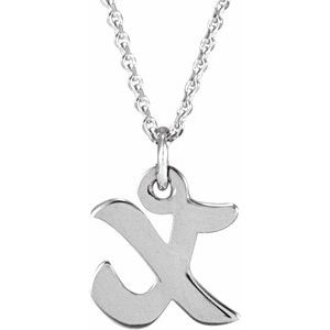 14K White Gold Petite Initial X 16" Necklace