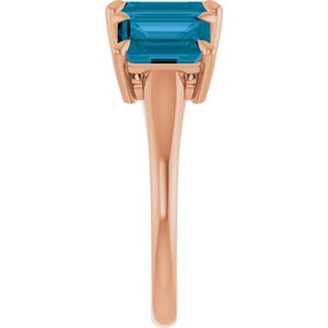 14K Rose Gold 8x6 mm Emerald Natural London Blue Topaz Three-Stone Ring