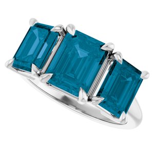 Platinum 8x6 mm Emerald Natural London Blue Topaz Three-Stone Ring