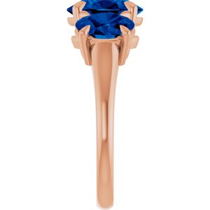 14K Rose Gold 9x7 mm Oval Lab-Grown Blue Sapphire Three-Stone Ring