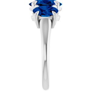 14K White Gold 8x6 mm Oval Lab-Grown Blue Sapphire Three-Stone Ring