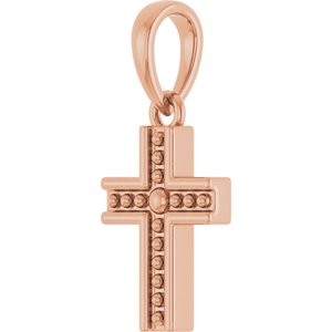 14K Rose Gold Beaded Cross Pendant