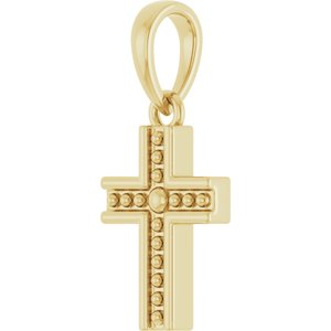 14K Yellow Gold Beaded Cross Pendant
