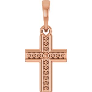 14K Rose Gold Beaded Cross Pendant