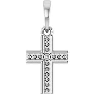 14K White Gold Beaded Cross Pendant