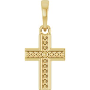 14K Yellow Gold Beaded Cross Pendant