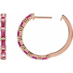 14K Rose Gold Natural Ruby & 1 1/4 Natural Diamond Hoop Earrings