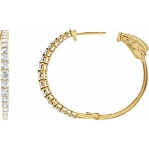 14K Yellow Gold 1 1/3 CTW Natural Diamond 30 mm Hoop Earrings