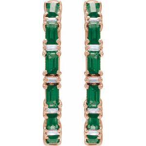 14K Rose Gold Natural Emerald & 1 1/4 CTW Natural Diamond Hoop Earrings