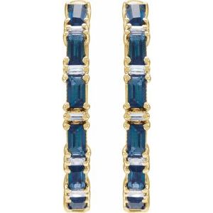 14K Yellow Gold Natural Blue Sapphire & 1 1/4 CTW Natural Diamond Hoop Earrings