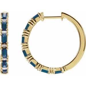 14K Yellow Gold Natural Blue Sapphire & 1 1/4 CTW Natural Diamond Hoop Earrings