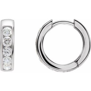 14K White Gold 5/8 CTW Natural Diamond 14 mm Hinged Hoop Earrings
