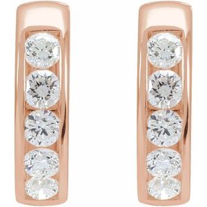 14K Rose Gold 5/8 CTW Natural Diamond 14 mm Hinged Hoop Earrings
