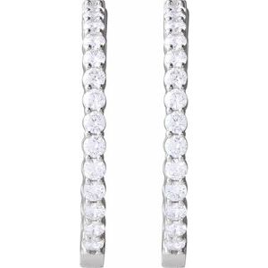 14K White Gold 5 CTW Natural Diamond Inside-Outside Hinged 37.8 mm Hoop Earrings