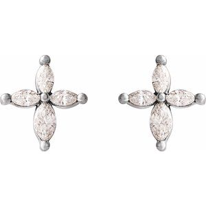 14K White Gold 1/3 CTW Natural Diamond Cross Earrings