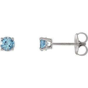 Sterling Silver 4 mm Natural Aquamarine Earrings